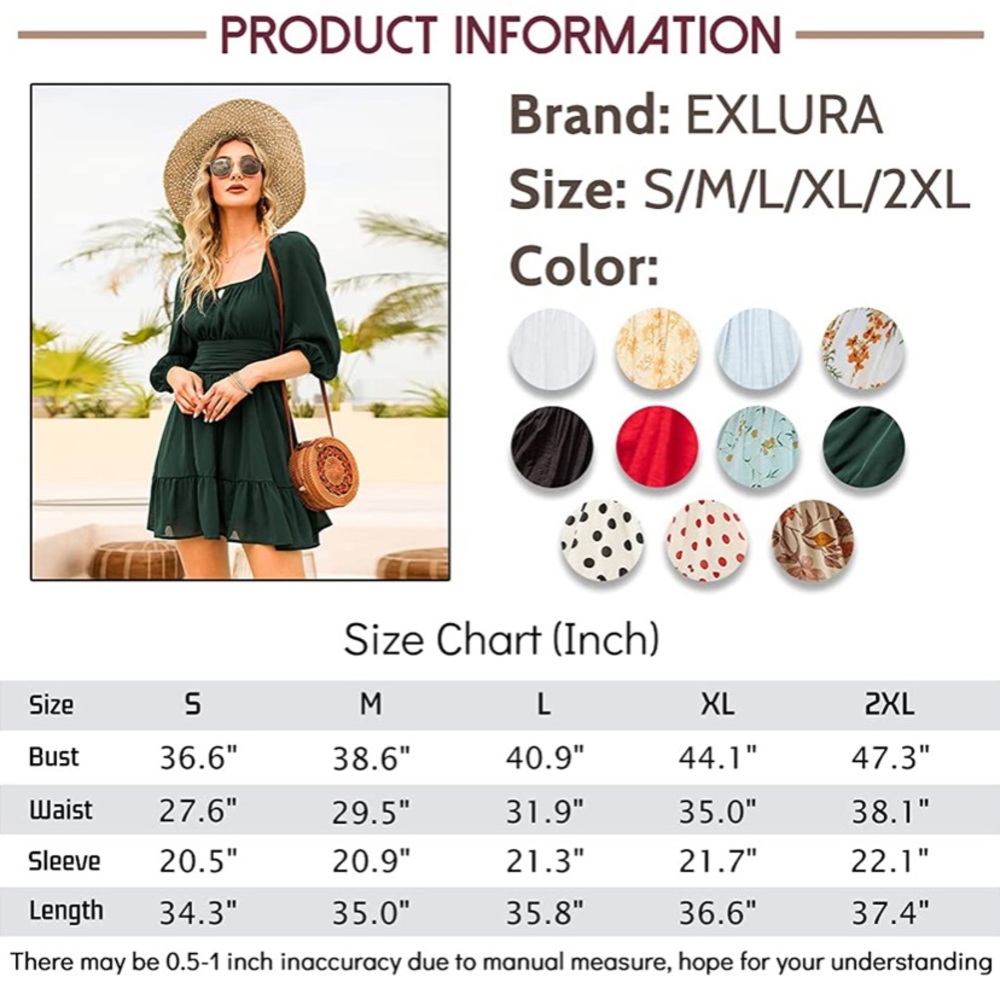EXLURA Women's Lantern Sleeve Tie Back Dress - Picture 6 of 6